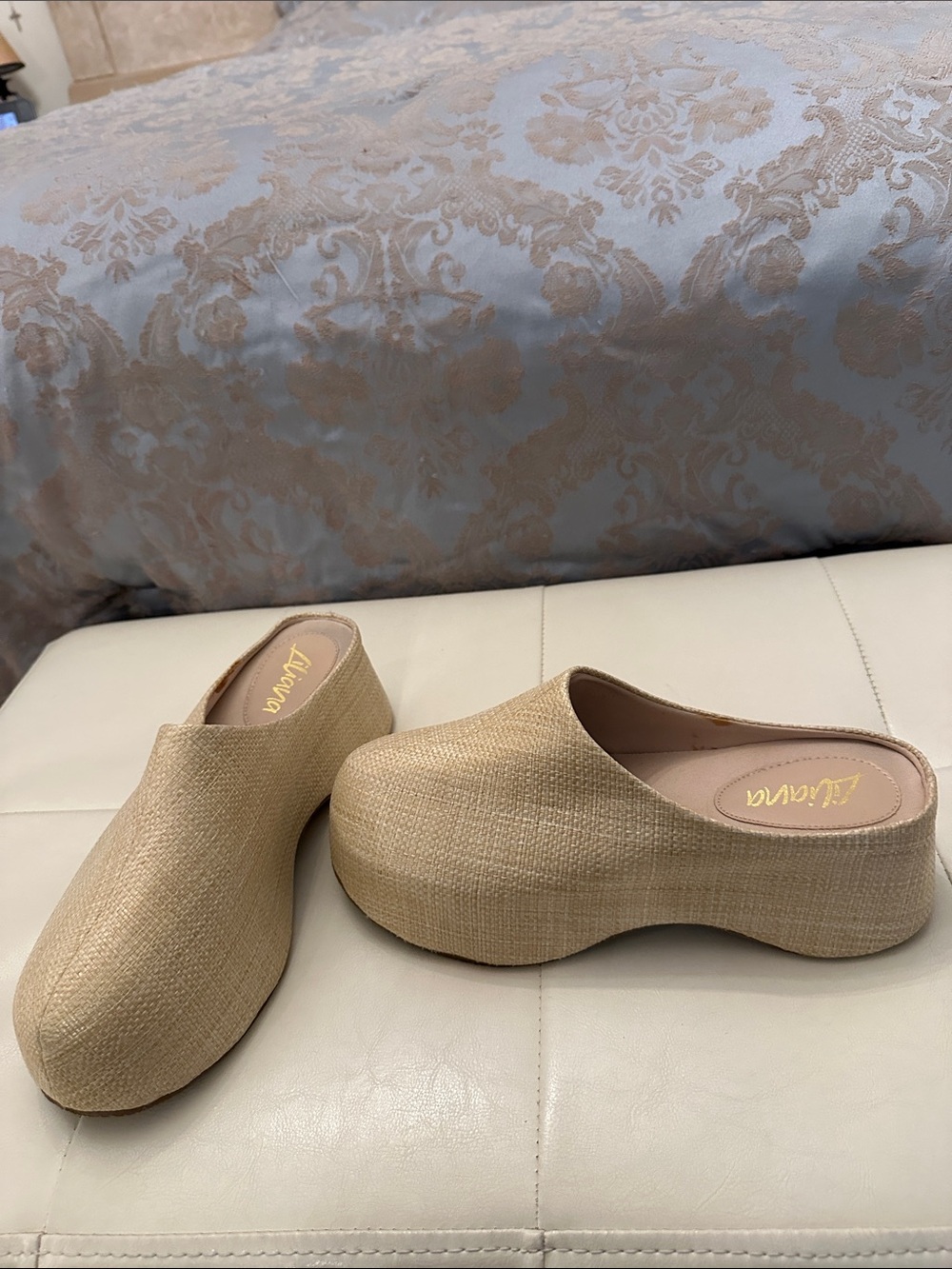 Liliana Beige Platform Woven Clogs